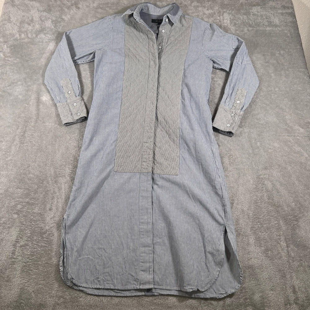 Rag‎ & Bone Shirt Dress Womens Small Blue Gray Striped Store Exclusive